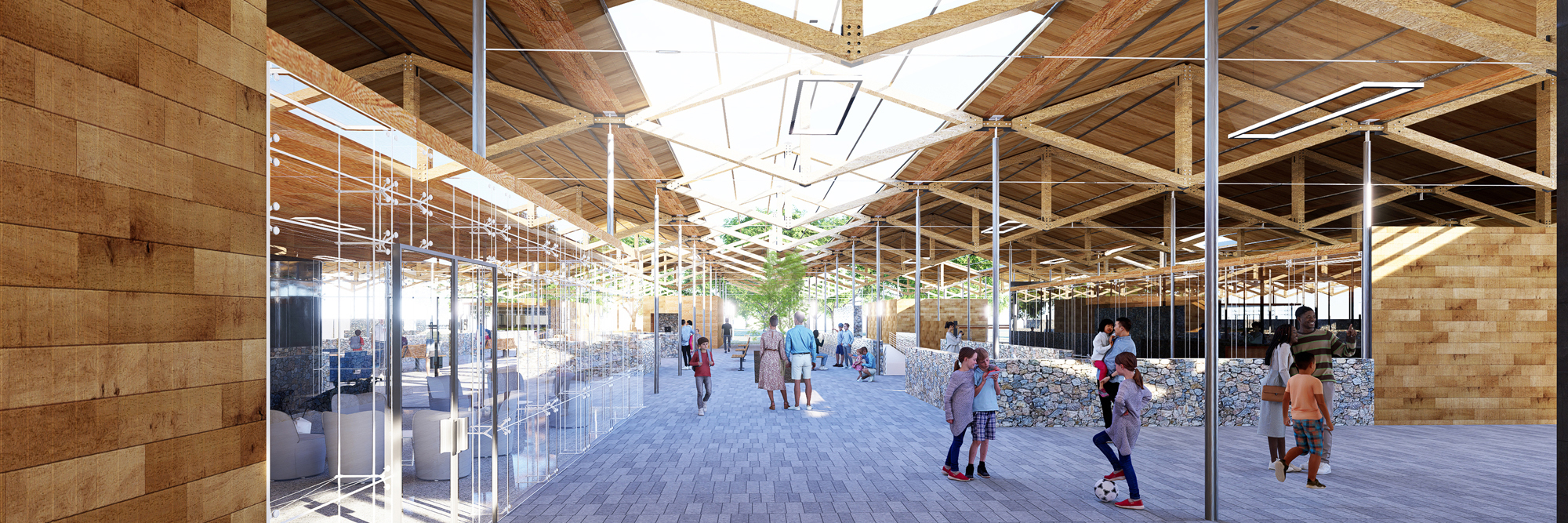 rendering of elementary school exterior hallway